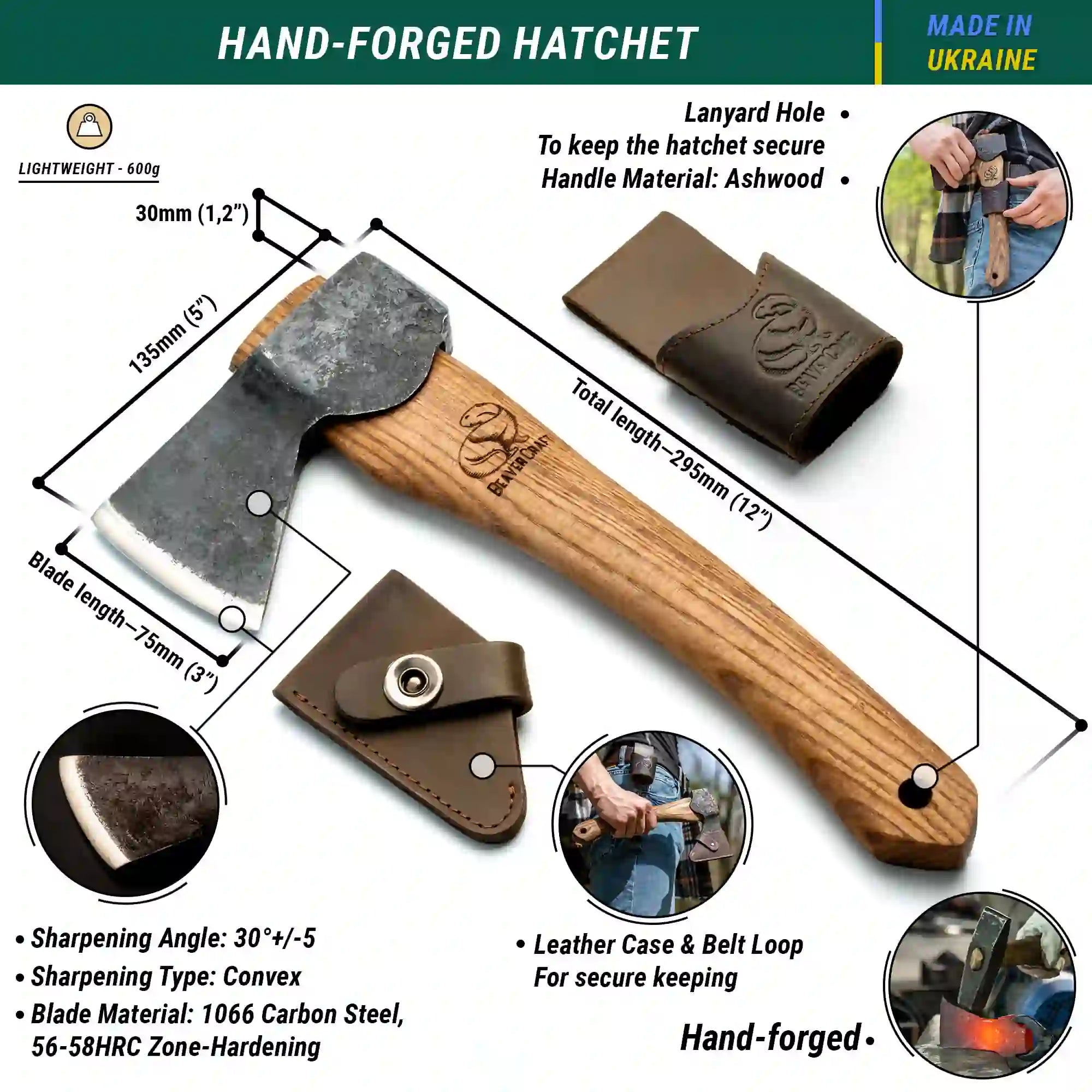 Øks med eggbeskytter AX1 Bushcraft Hatchet