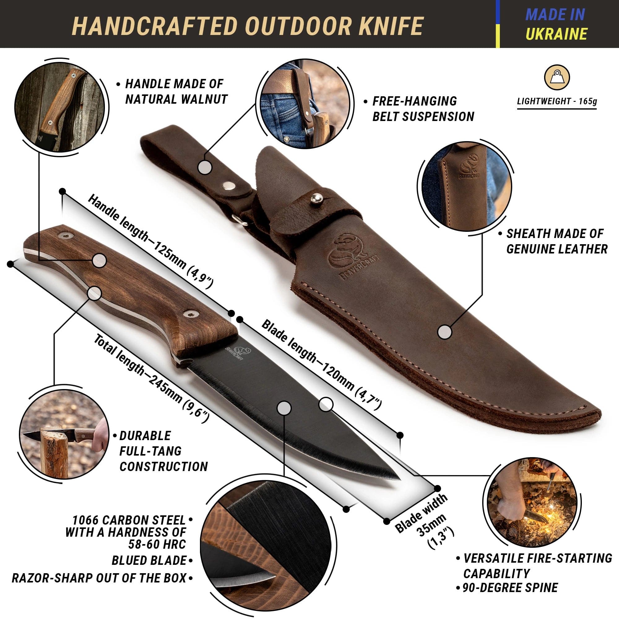 BSH3 Nightfall Bushcraft knife with sheath