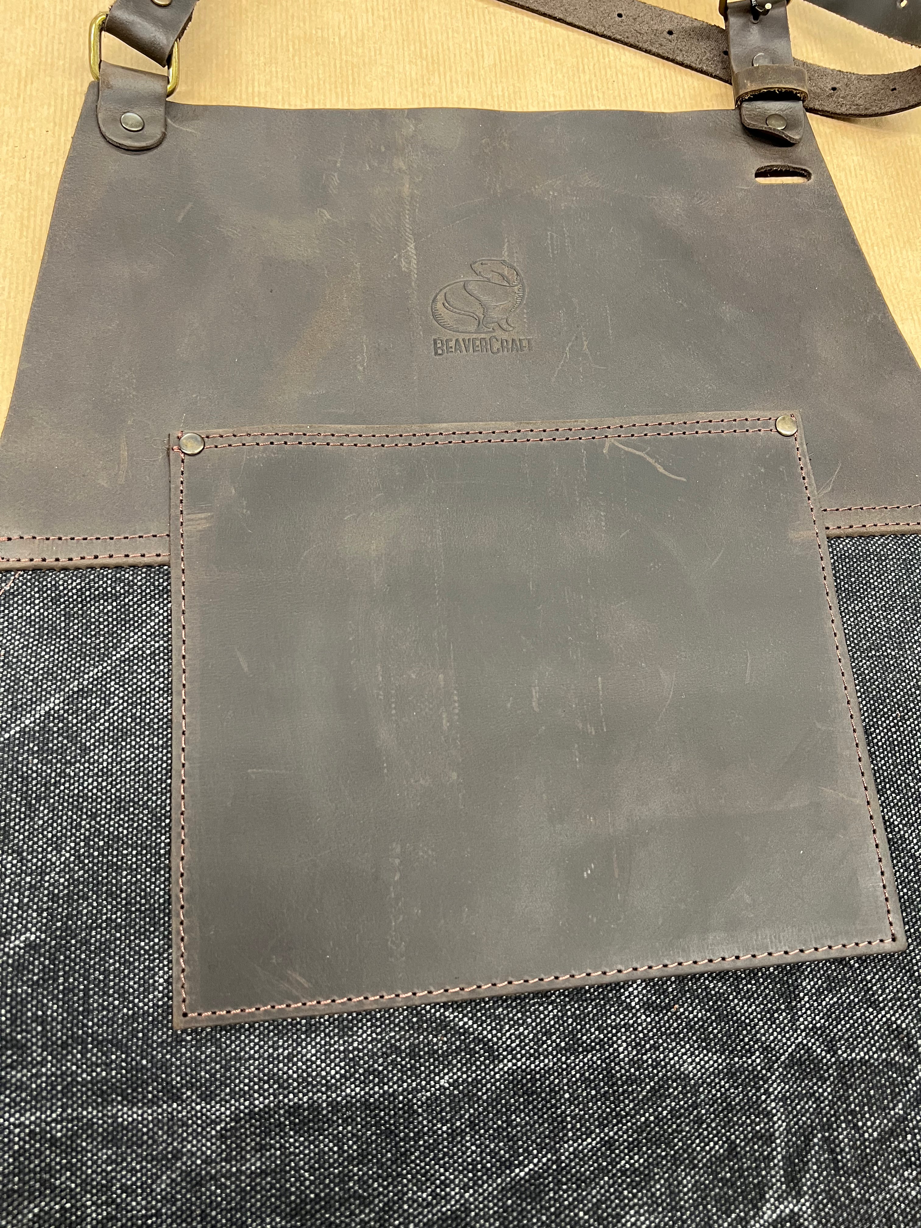 Adjustable apron in brown leather and canvas AP4