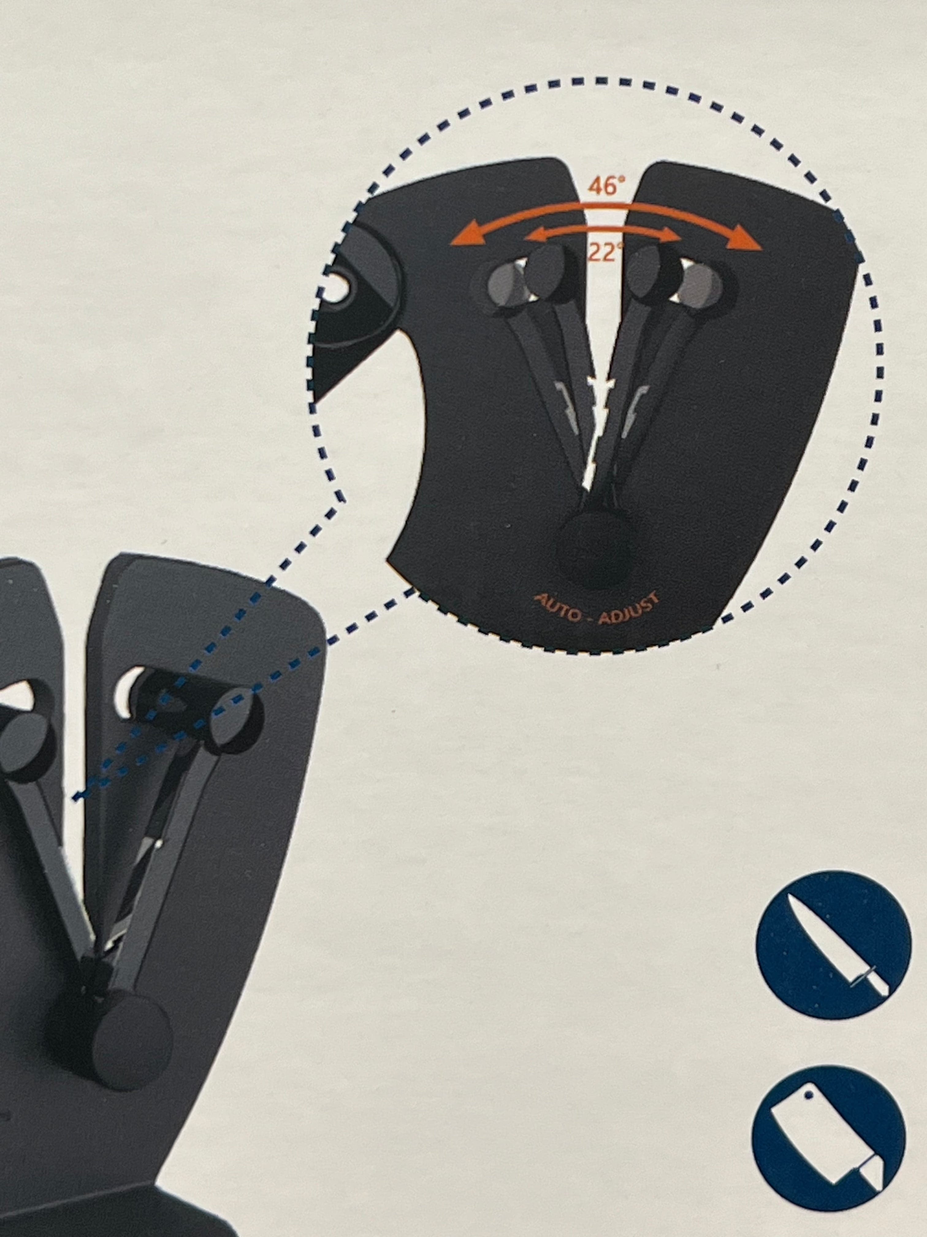 Knife sharpener with automatically adjustable angle 22-46 degrees RISAM RM022